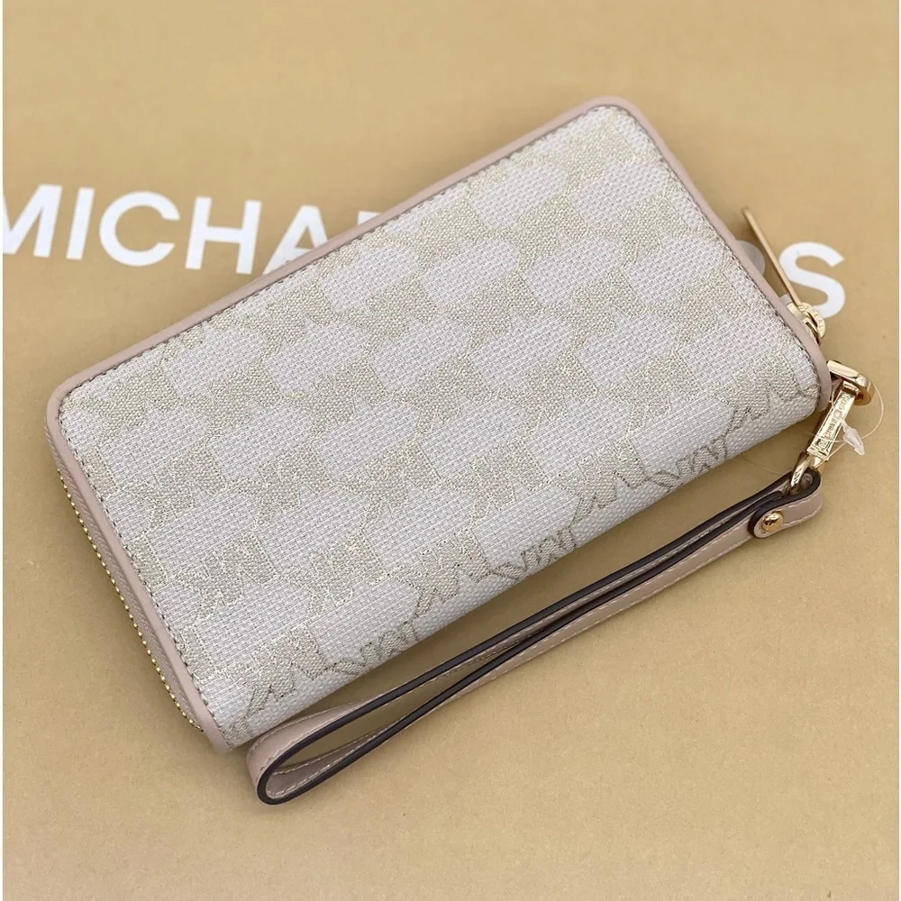 Michael Kors Jet Set Travel Wallet Phone Case Wristlet Glimmer MK Print